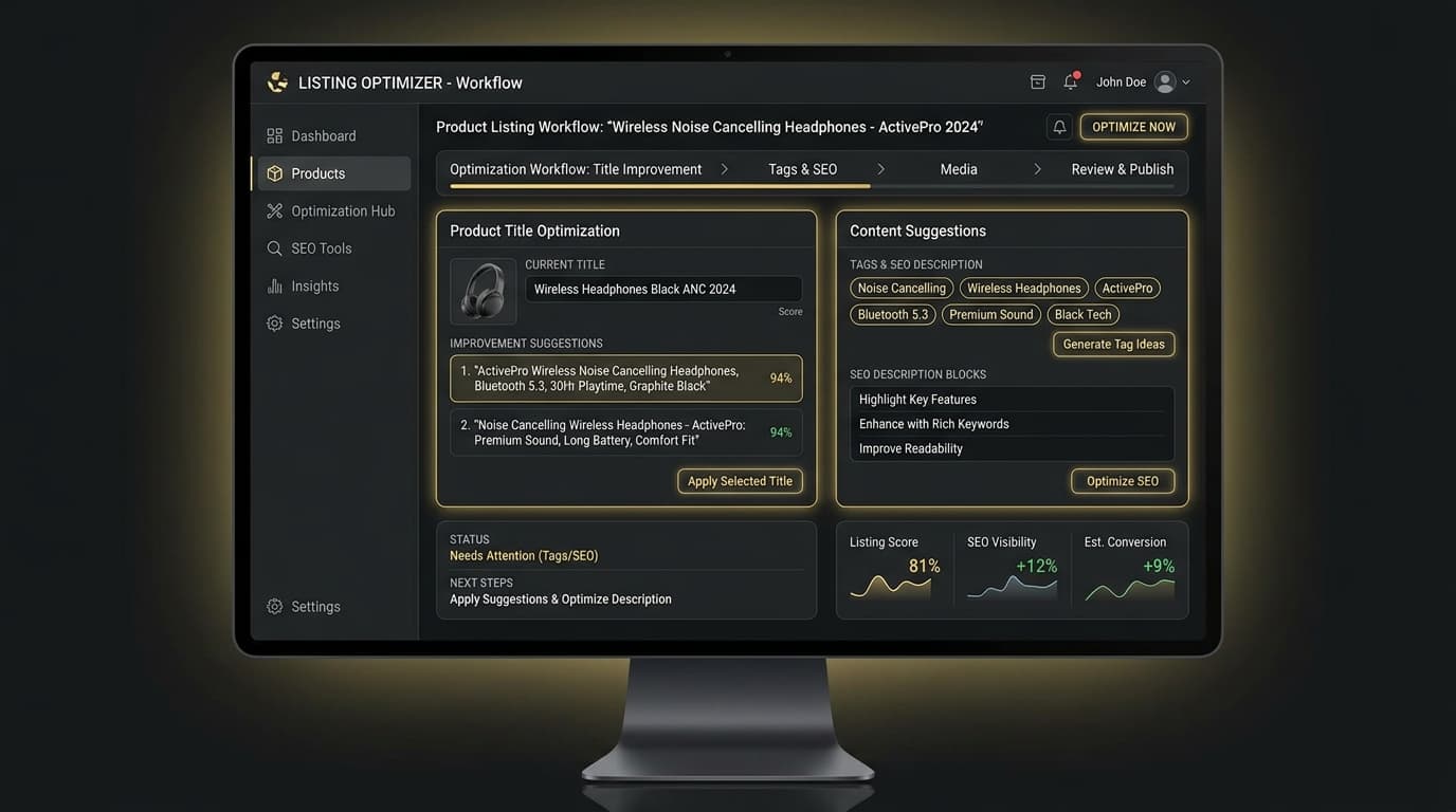 AI-powered listing optimization dashboard ‚Äî titles, tags, and descriptions