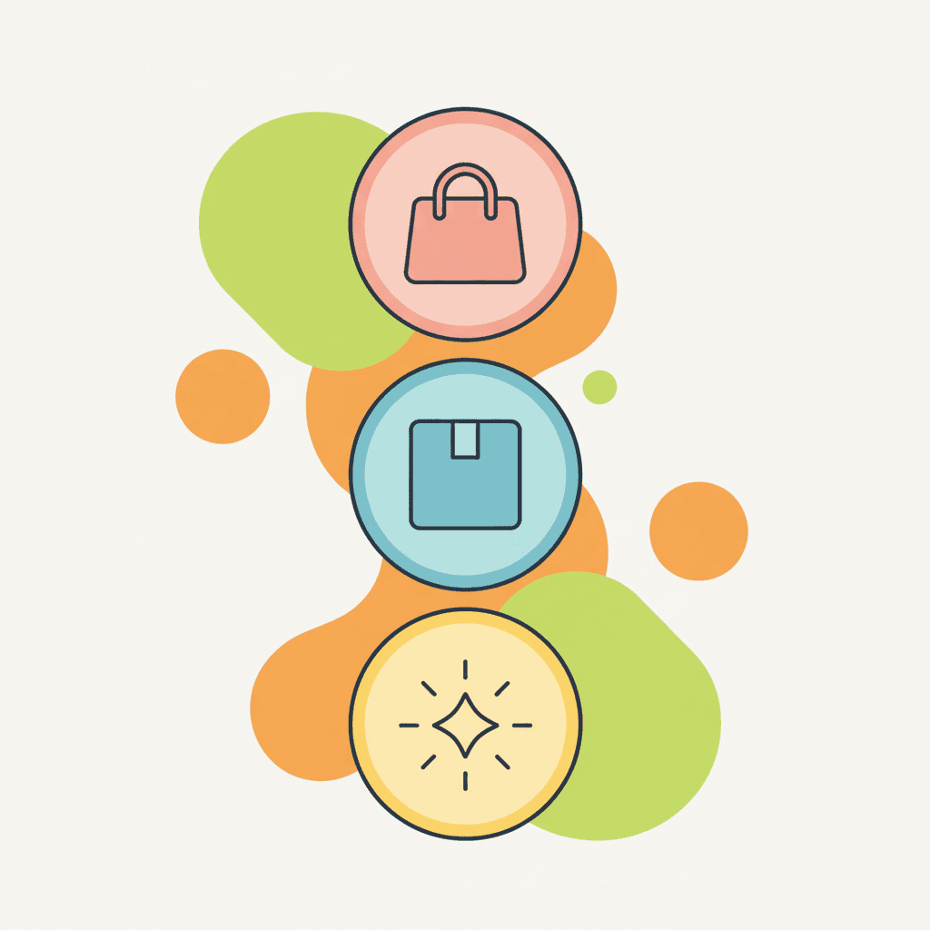 a clean modern editorial flat illustration showing three stacked coins — the top coin labeled "Poshmark 20%" w
