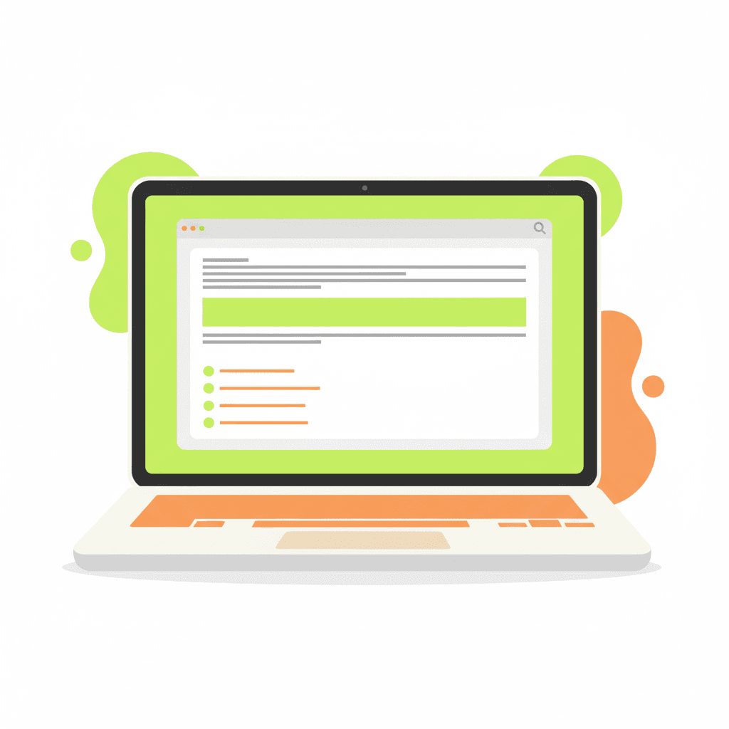 A flat illustration of a laptop screen showing an Etsy description editor with a highlighted benefit sentence