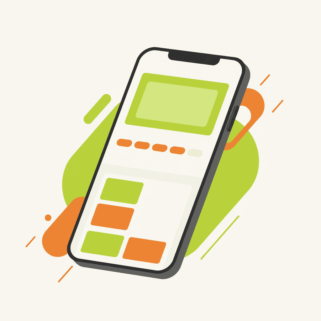 a clean modern editorial flat illustration of a smartphone displaying an Etsy listing with a highlighted title