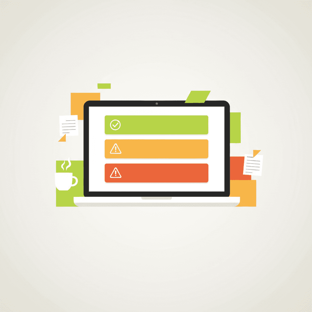 A clean modern editorial flat illustration of a seller's desk with a laptop showing a dashboard with three tie